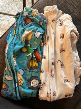 Posh Peanut Teal Tractor & Cream Construction Footies - 2 Pack